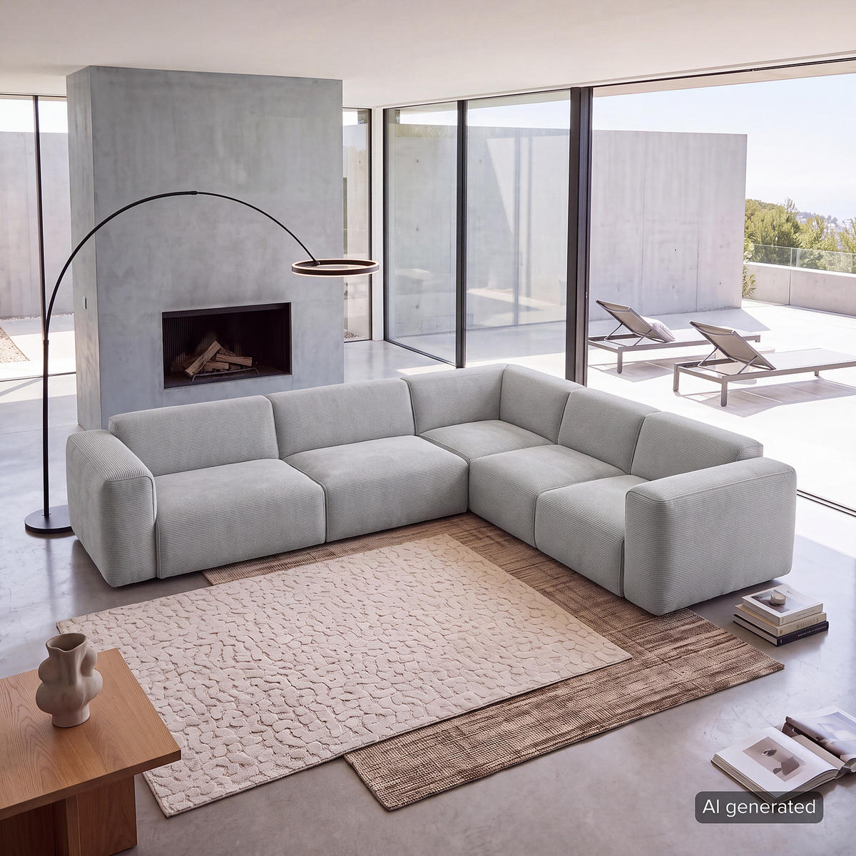 ECKSOFA mit Rundecke - Schwarz/Grau, Kunststoff/Textil (325/260cm) - home24