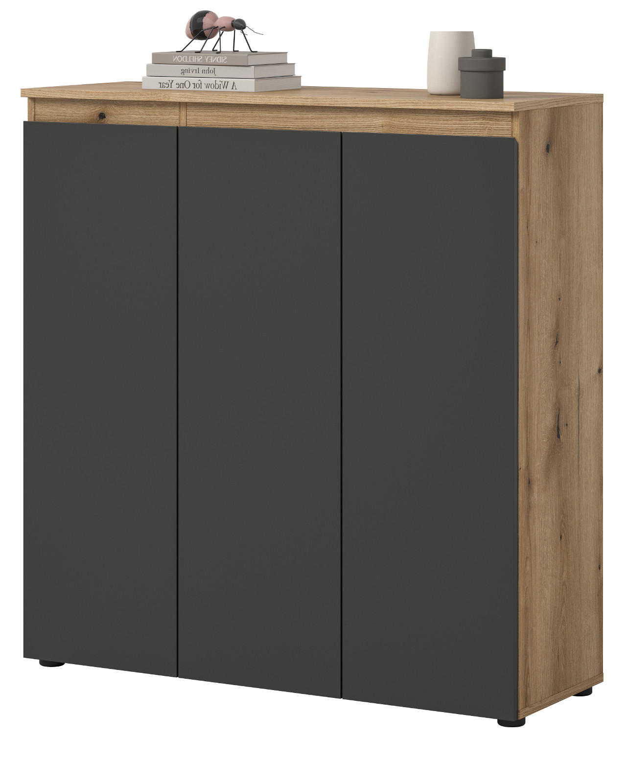 KOMMODE grau, Evoke Eiche 105 x 11 cm, Anrichte mit 10 Fächern - Eichefarben/Schwarz, Holzwerkstoff/Kunststoff (105/111/37cm) - Inn.Furn