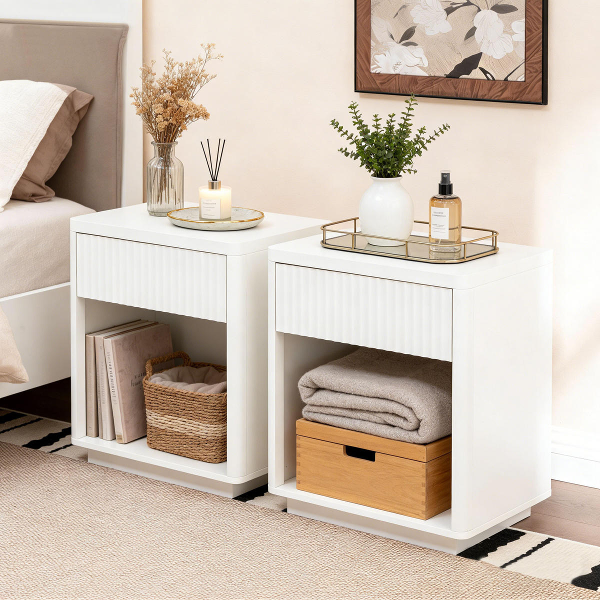 NACHTTISCH Weiß 55/40/63 cm 2er-Set - Weiß, Holz (55/63.5/40cm) - PANGIVO