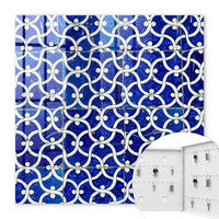 SCHLÜSSELBOX Weiß 30x30 cm – Türöffnung nach rechts - Geometrische Fliesen - Blau, Metall (30/30/5cm) - TULUP