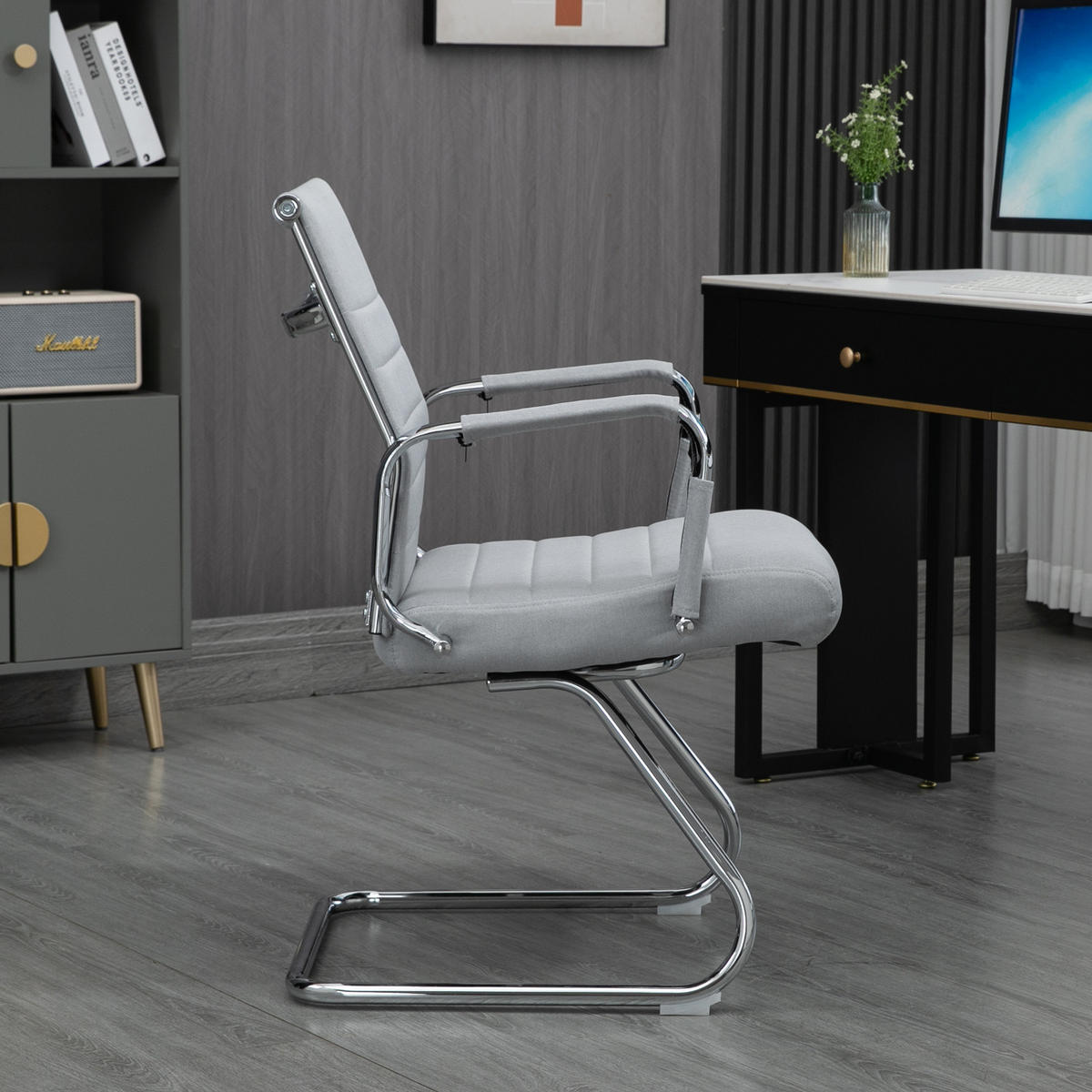 BESUCHERSTUHL OFFICE COMFORT 2er Set LB Stoff Hellgrau - Silberfarben/Hellgrau, Textil/Metall (56/94/64cm) - SVITA