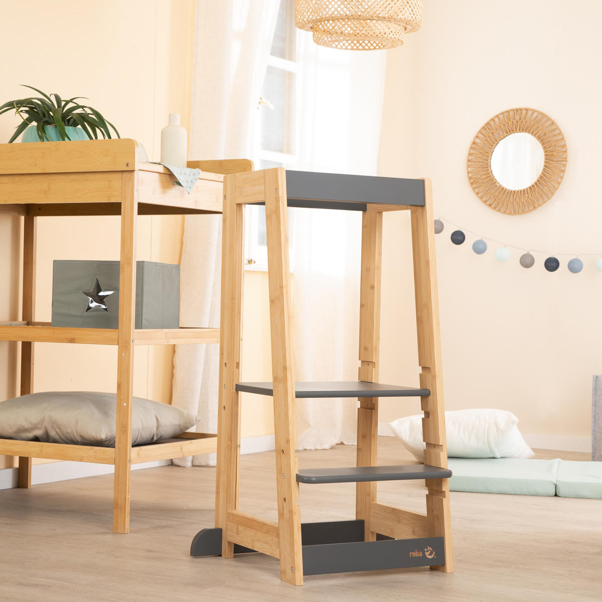 LERNTURM Bambus - Anthrazit - Anthrazit, Holz (54/88/43.5cm) - Roba
