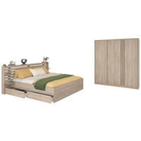 SCHLAFZIMMER-SET Eiche japanisch, Set 2-teilig mit Stauraumbett - Eichefarben, Holzwerkstoff/Metall (236/203/217cm) - Parisot Meuble