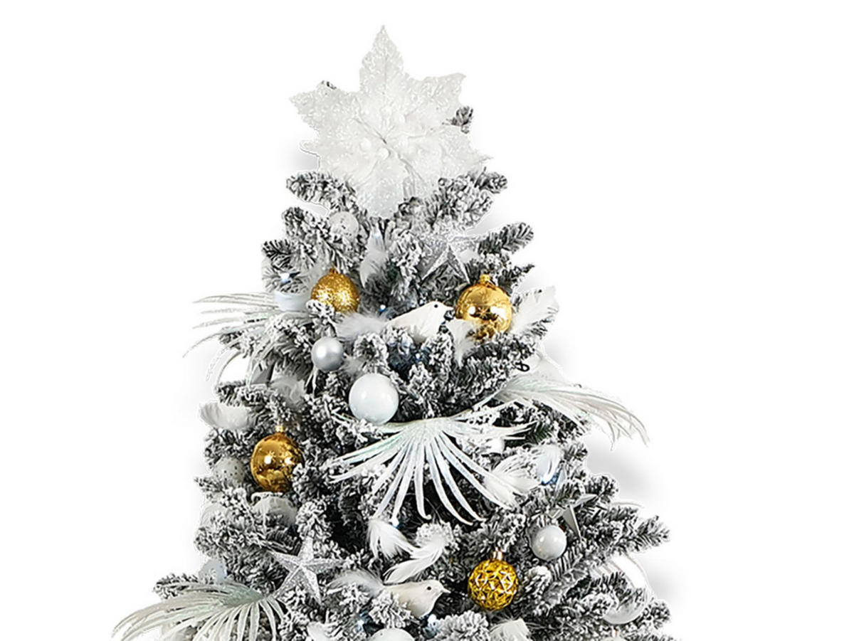 LAALU WEIHNACHTSBAUM geschmückt künstlich mit 222 Stk Kugeln POLAR GOLD 300 cm mit Metallständer - Silberfarben/Goldfarben, Kunststoff (300cm) - LAALU