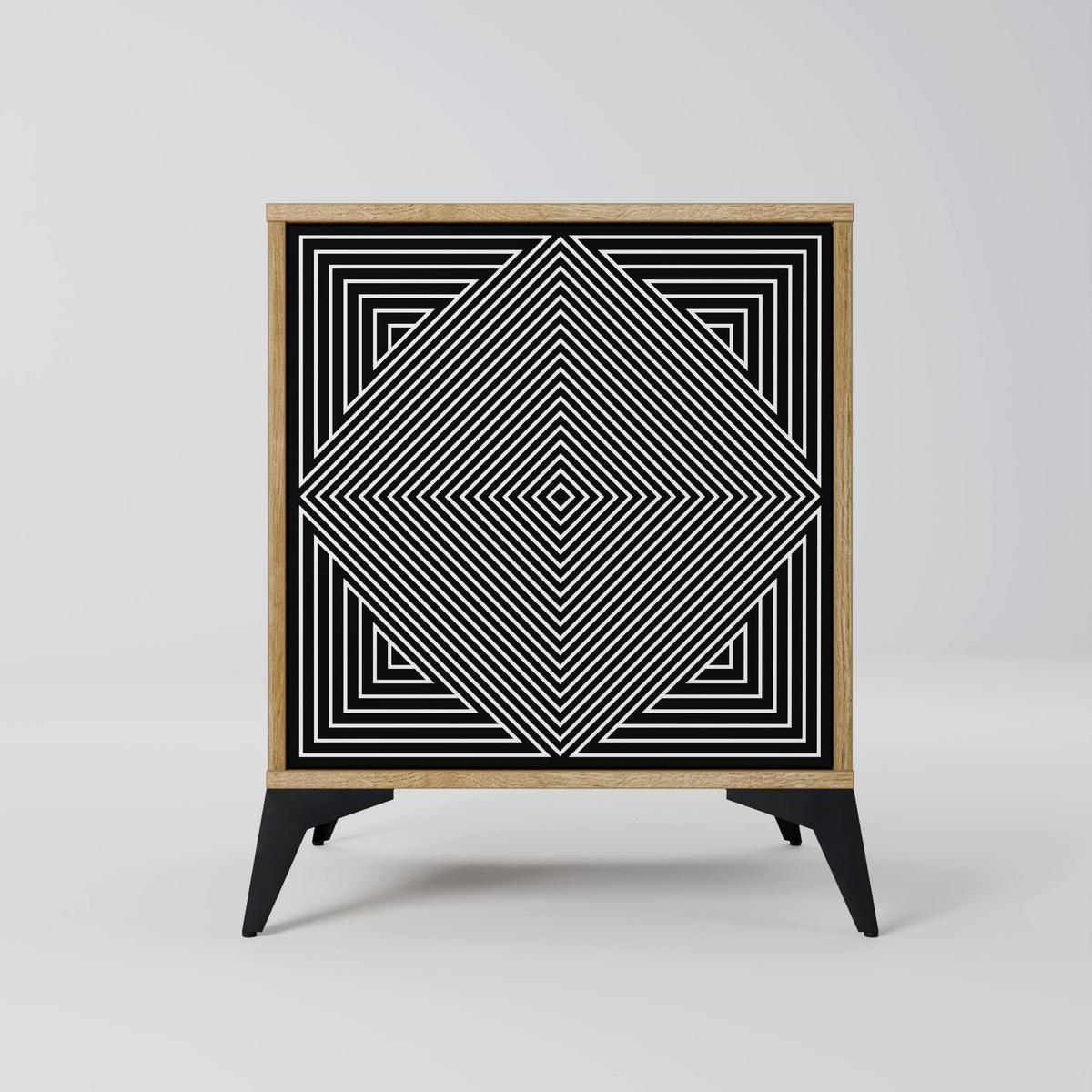SIDEBOARD POLYGON ILLUSION, Eichefarben, 57,5x42x72,5 cm, Schwarze Metallfüße - Eichefarben/Multicolor, Holzwerkstoff/Metall (57.5/72.5/42cm) - SpaceRebels