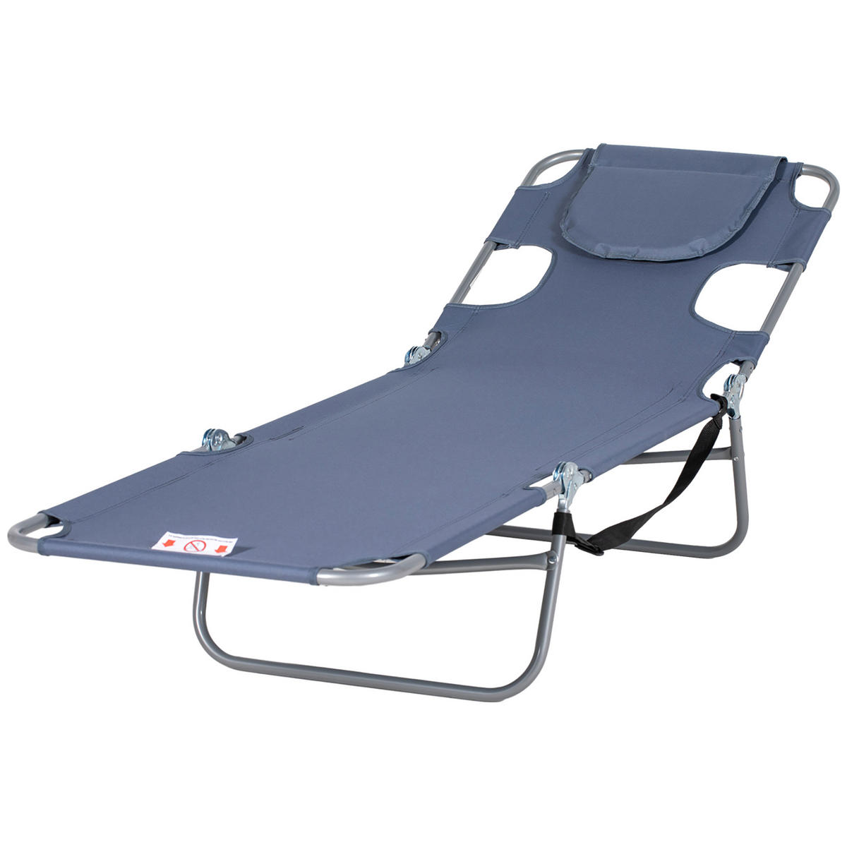 GARTENLIEGE, Liegestuhl mit gepolsterter Gesichtsöffnung, Massage-Liege für draußen, Seitentasche, Stoff, Metall, Grau - Grau, Textil (185/29/55cm)