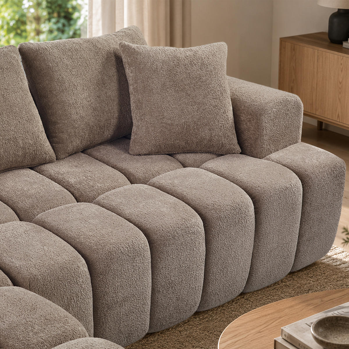 ECKSOFA 249,94/124,97/58,98 cm kaki aus Samtstoff modular und bequem - Braun, Textil (249.94/124.97cm) - OKWISH