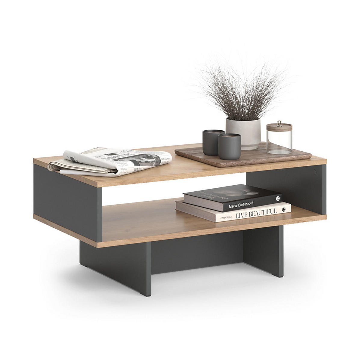 COUCHTISCH Josef Anthrazit/Goldkraft Eiche 80 x 46,2 cm mit 1 Regal - Honigeiche/Anthrazit, Holzwerkstoff (46.2/80/35.4cm) - Vicco