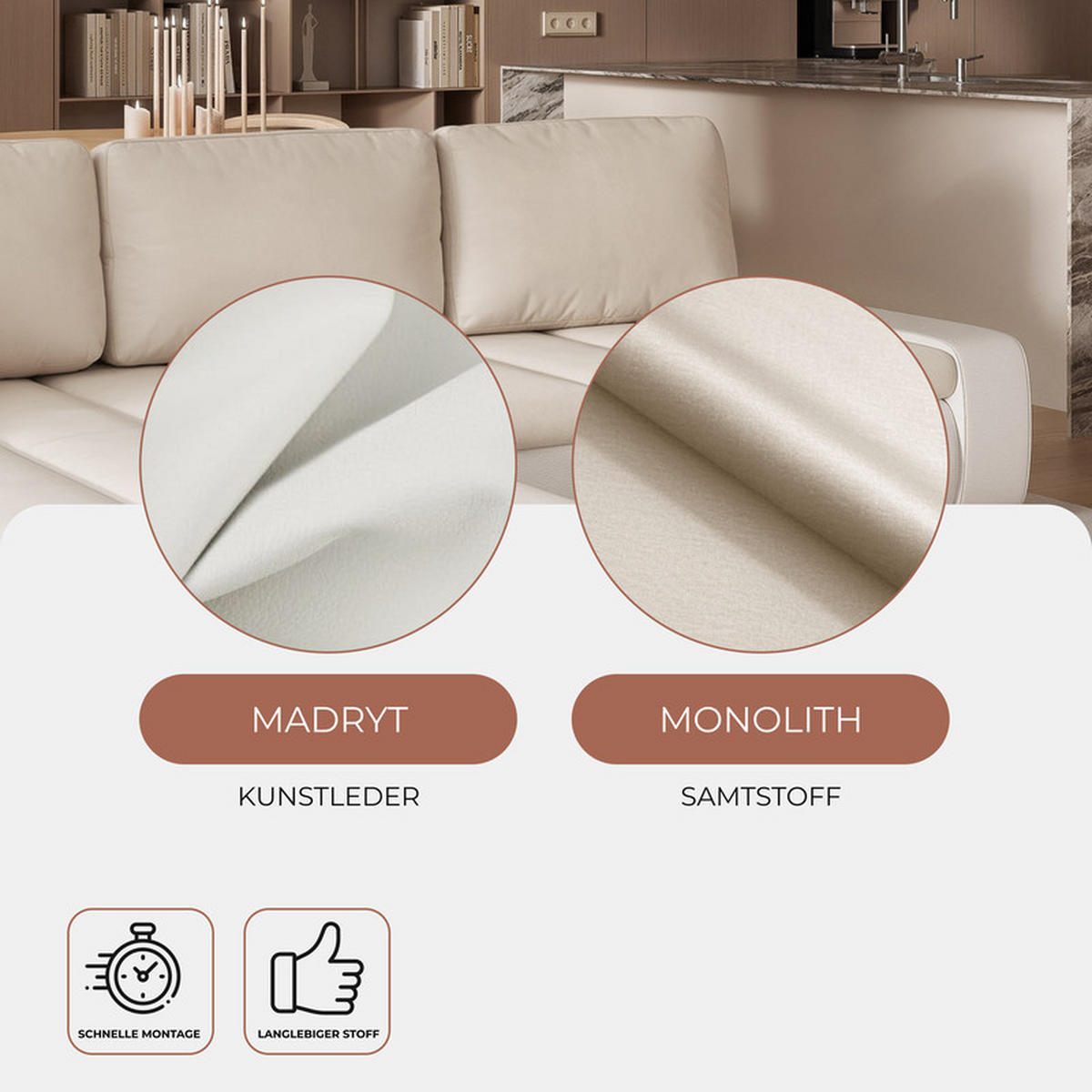 ECKSOFA VELANO mit Schlaffunktion und Bettkasten Creme/Beige - Beige, Holzwerkstoff/Kunststoff (250/160cm) - Idohome