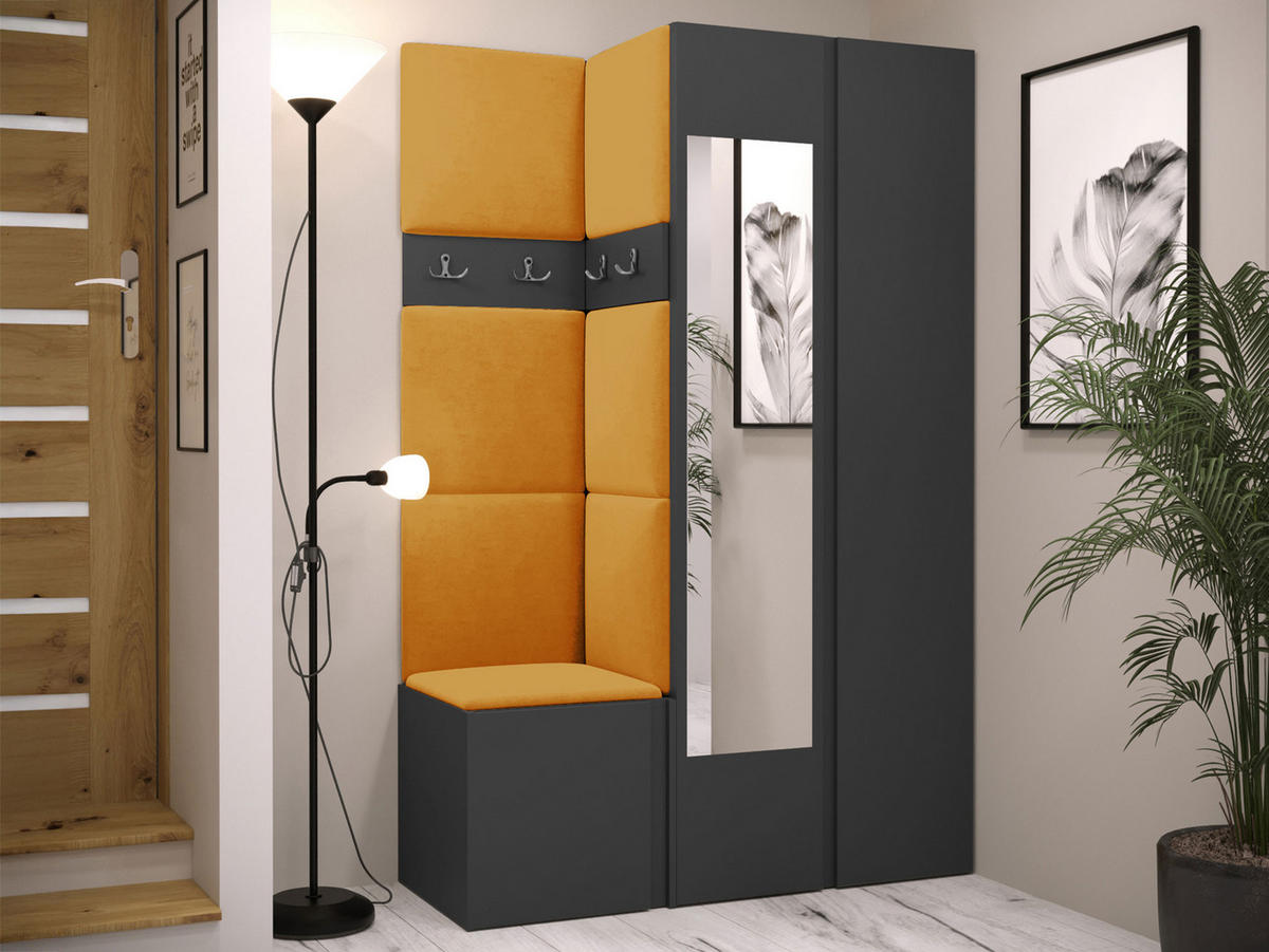 GARDEROBEN-SET Orion XXVI - Graphitfarben/Orange, Holzwerkstoff/Kunststoff (116/186/46cm) - MIRJAN24