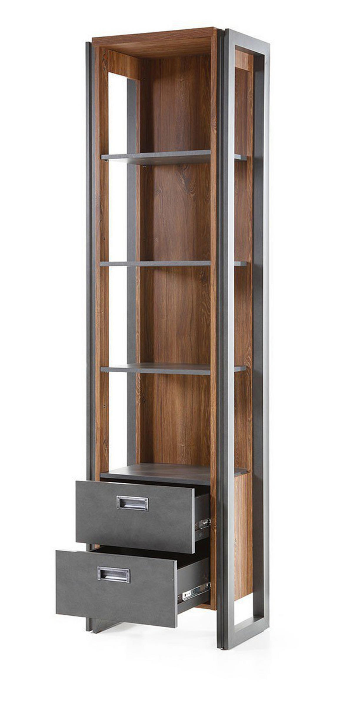 BAD-REGAL Eiche Stirling, Matera grau, Badmöbel Hochschrank 49 x 202 cm - Eichefarben/Grau, Holzwerkstoff/Metall (49/202/33cm)