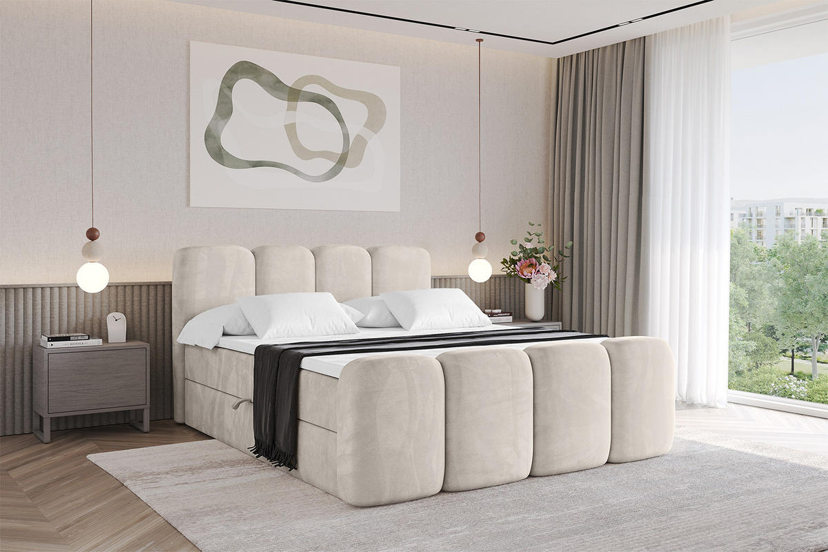 BOXBETT mit Matratze H4 und Lattenrost - NINA-Z - 180x200 cm Casablanca - Beige - Champagner, Holzwerkstoff (180/200cm)