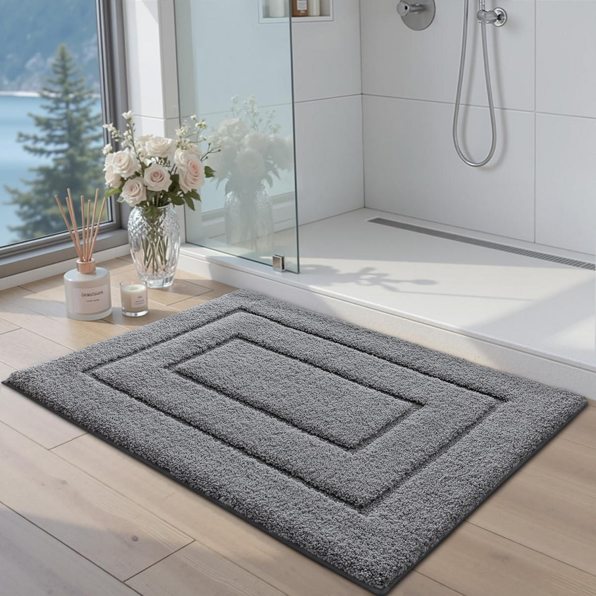 DUSCHMATTE – 50 x 80 cm – Grau - Grau, Textil (80/5cm)