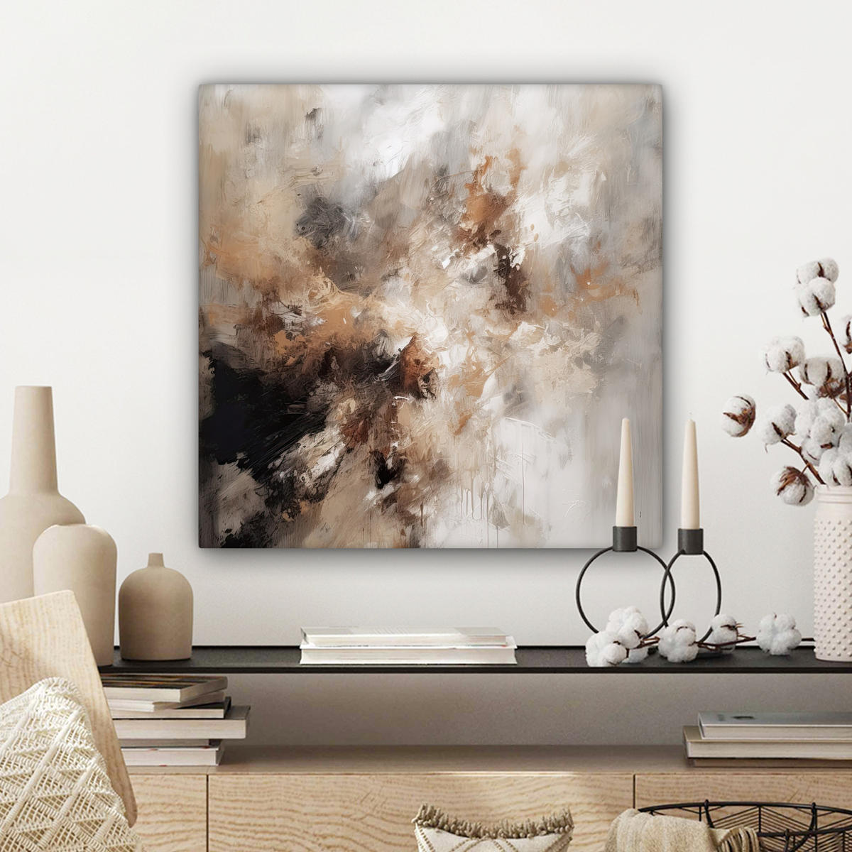 LEINWANDBILD - Farbe - Abstrakt - Beige - Kunst - 50x50 - Room Decor - Greige, Textil (50/50cm) - MuchoWow