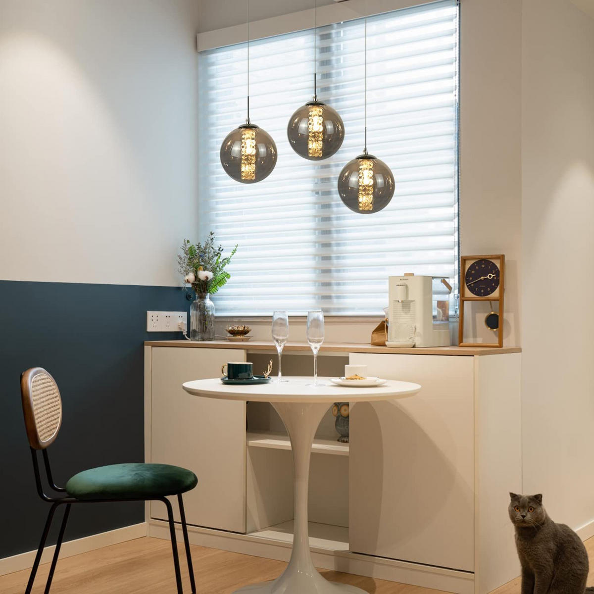 LED-HÄNGELEUCHTE Flamjarl 30/150/30 cm - Grau, Glas (30/30/150cm) - ZMH