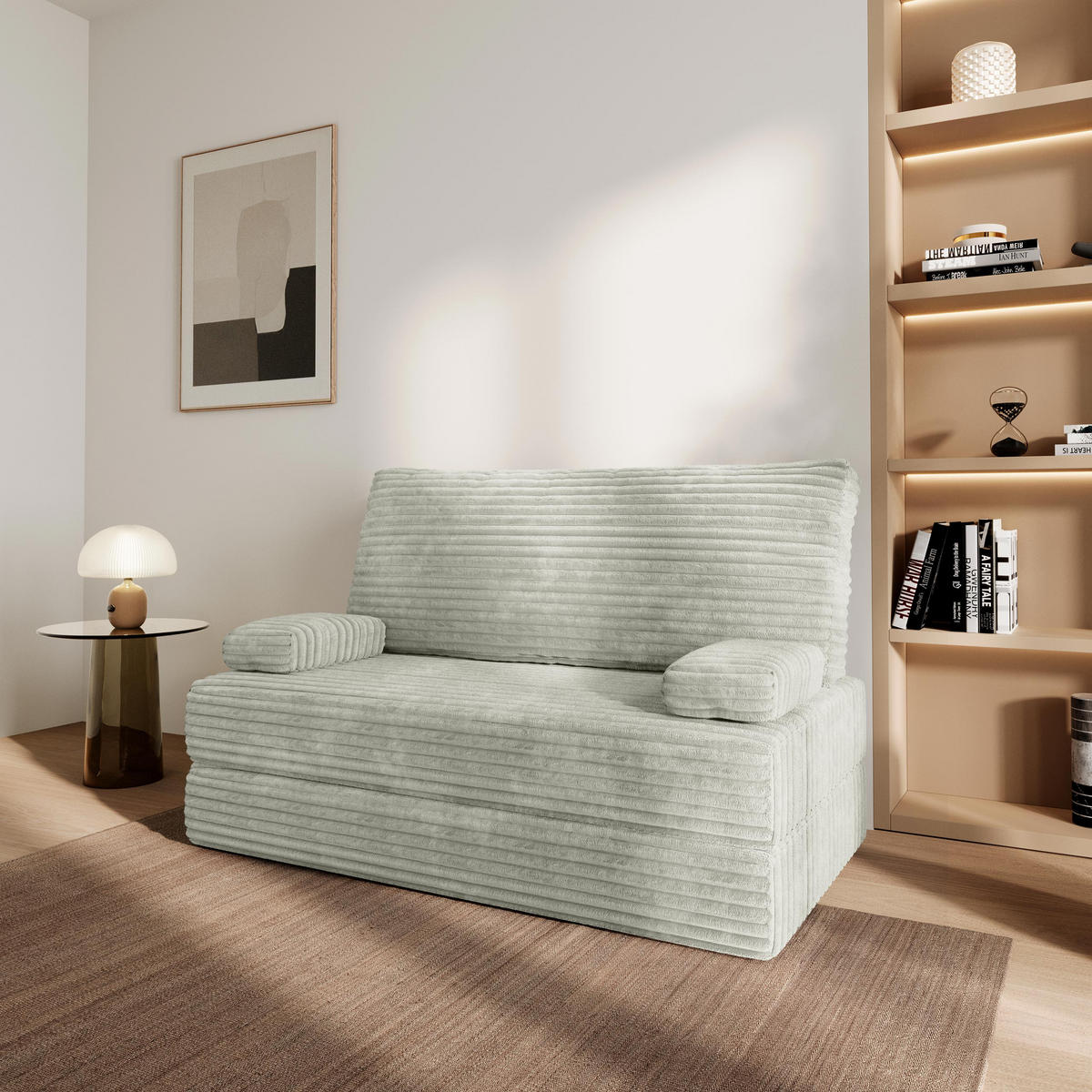 POHOVKA z pěny LADIA s funkcí spaní Manšestrová látka Světle šedá - světle šedá, textil (140/86/60cm) - MASSENO
