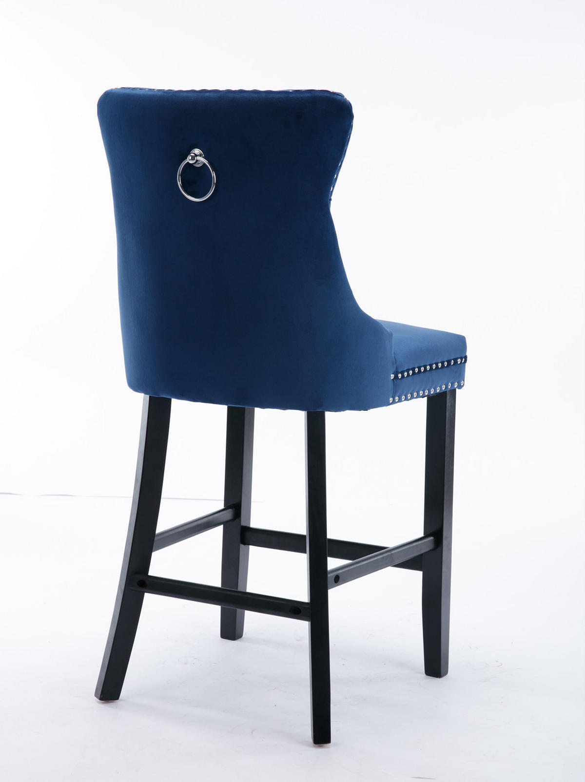 BARHOCKER 2er-Set Samt Blau mit Holzbeinen - Blau, Holz (50/103/60cm) - Meubliv