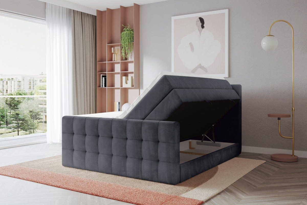 BOXSPRINGOVÁ POSTEL s matrací H3/H4 - IGAN-Z KING - 120x200 cm Tmavě šedá - tmavě šedá, kompozitní dřevo (123/200cm) - ALTDECOR