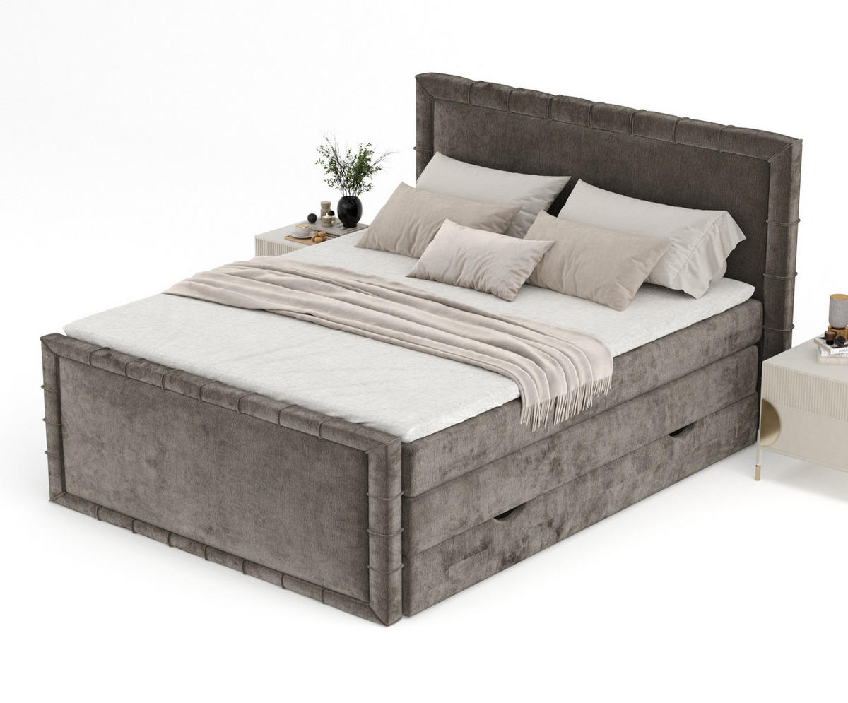 BOXBETT Estelle Braun 140/200 cm im Chenille-Stoff - Schwarz/Braun, Holz/Holzwerkstoff (140/200cm) - Maison de Reve
