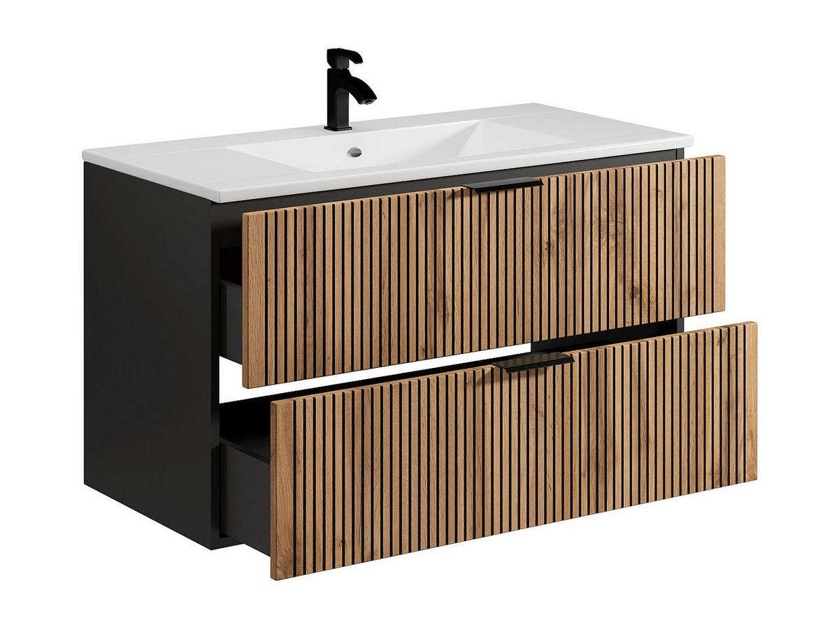 EINZELWASCHTISCH - 100cm x 46cm - MDF - schwarz, naturfarben hell - MADELA - Schwarz, Holz (100/57/46cm) - Vente-Unique