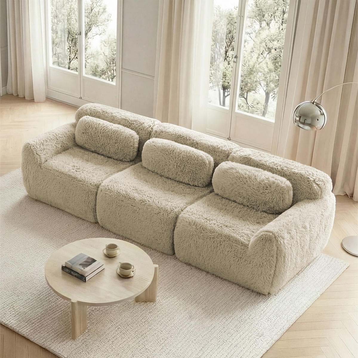 SOFA 3-Sitzer aus Plüsch mit modularem Design & rutschfester Basis, beige - Beige, Textil (104/73/291cm) - Luhomfu