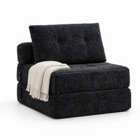 SCHLAFSOFA Schwarz mit Kopf- und Lendenkissen, Chenille - Schwarz, Textil/Metall (79/57/79cm) - CHICFURN