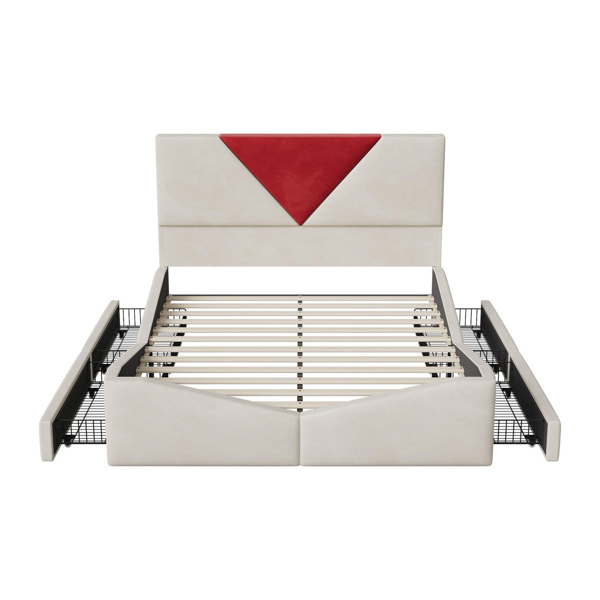 POLSTERBETT 140x200 cm mit 4 Schubladen, LED & USB, Doppelbett mit Kopfteil Stauraum, Beige - Beige, Metall (140/200cm) - EuroLiving