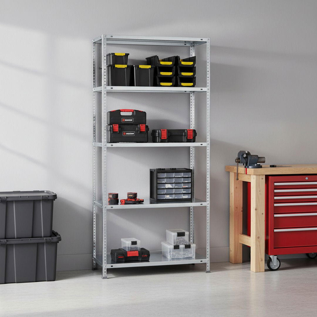 SCHRAUBREGAL PANDA TALL | HxBxT 200x100x30cm | 5 Fachböden | Fachlast 75kg | Verzinkt - Silberfarben, Metall (100/200/30cm) - PROREGAL