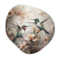 WANDBILD Kolibri - Vögel - Blumen - Pflanzen 40x40 cm - Hellgrün, Kunststoff (40/40cm) - MuchoWow