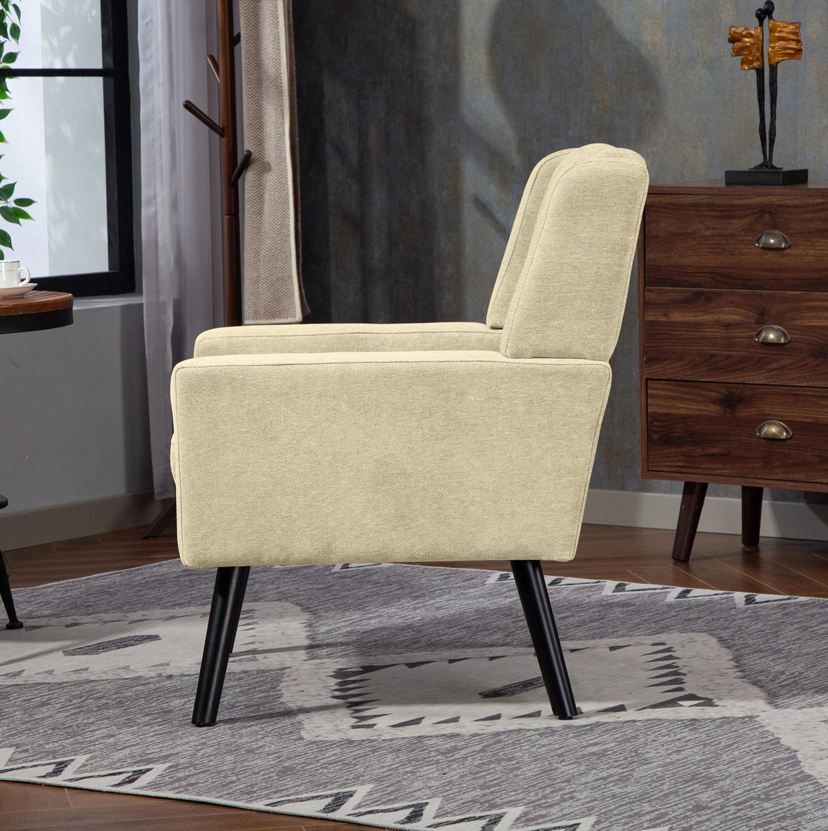 SITZGARNITUR 2-teilig in Beige mit Tufting und Massivholzbeinen,75/119/88 cm - Beige, Textil (75/88/119cm) - Flora Grace