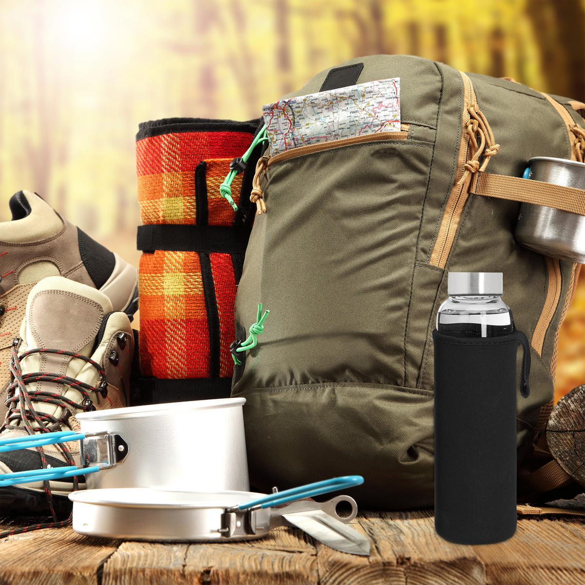 2XTRINKFLASCHE - Multicolor, Glas/Kunststoff (0.5L) - Relaxdays