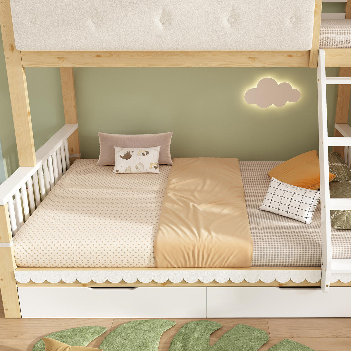 ETAGENBETT 90/200 cm & 140/200 cm in Weiß & Eiche mit Schubladen und Zeitschriftenständer - Eichefarben/Weiß, Holz/Holzwerkstoff (140/200cm) - CHICFURN