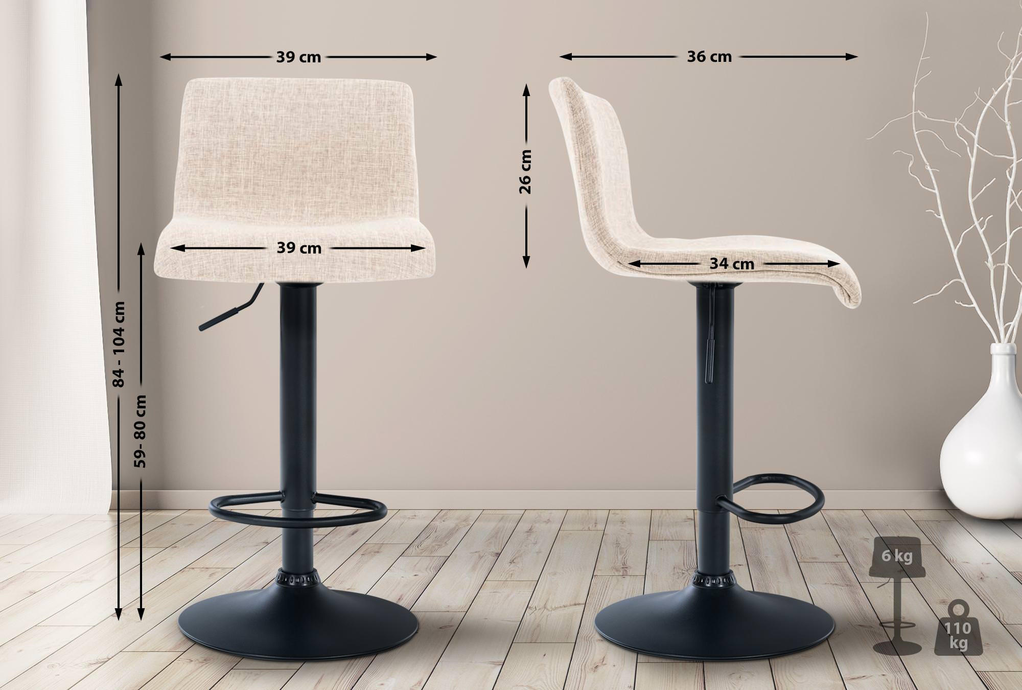 Thumbnail - CLP Barhocker, Creme, Textil, 39x84x36 cm, Esszimmer, Barmöbel, Barhocker