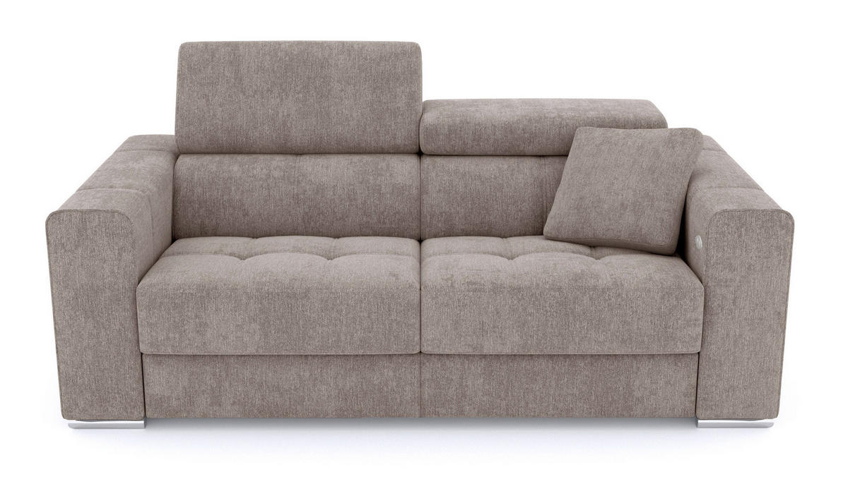 SOFA QUARTZ 3-Sitzer mit 1 Relaxfunktion, beige - Beige/Silberfarben, Holzwerkstoff/Textil (204/80/102cm) - Courtois Laville
