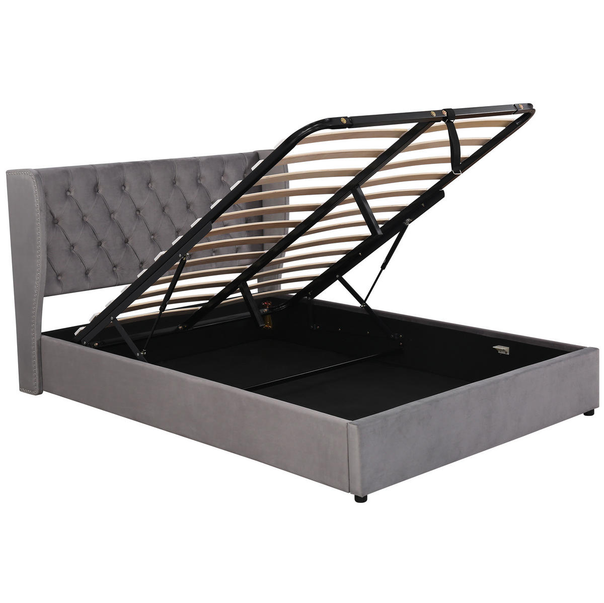 POLSTERBETT mit Bettkasten 140x200 cm Samt Grey - Grau, Metall (140/200cm) - Meubliv