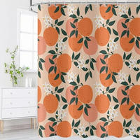 DUSCHVORHANG Orange Rosa Grün Blätter Blumen Aquarell wasserdicht mit Haken - Orange, Textil (180/180cm) - MCBOSON