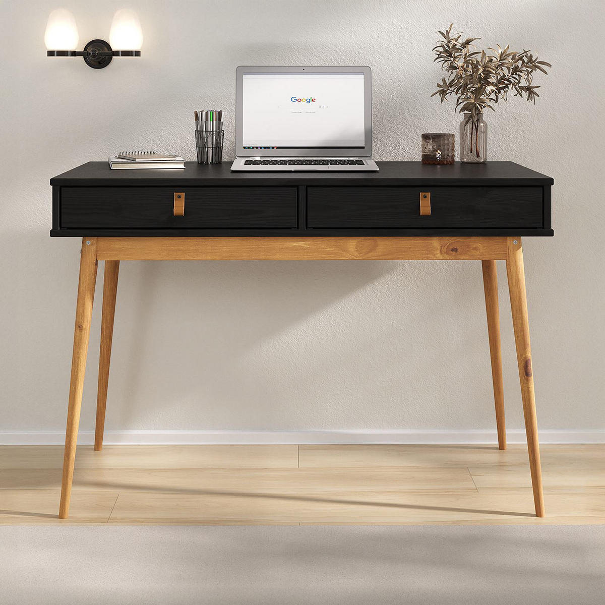 SCHREIBTISCH WANDA schwarz/Eiche - Eichefarben/Schwarz, Holz (50/110/76cm) - IDIMEX