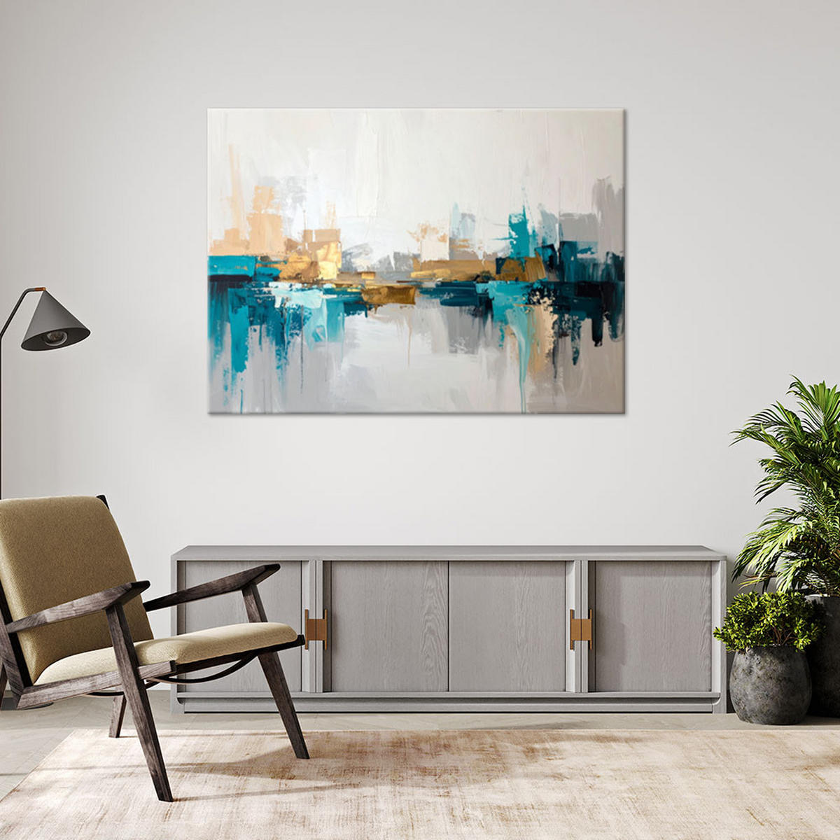 BILD auf Leinwand, Türkisfarbene moderne Abstrakt - Blau, Textil (45/30cm) - Feeby
