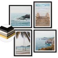 WANDBILDER 4er-Set - 50x50 cm & 40x60 cm Schwarzer Rahmen - Treppe, Strand, Meerblick, Schaukel - Schwarz, Kunststoff (50/50cm) - ArtPrintCave