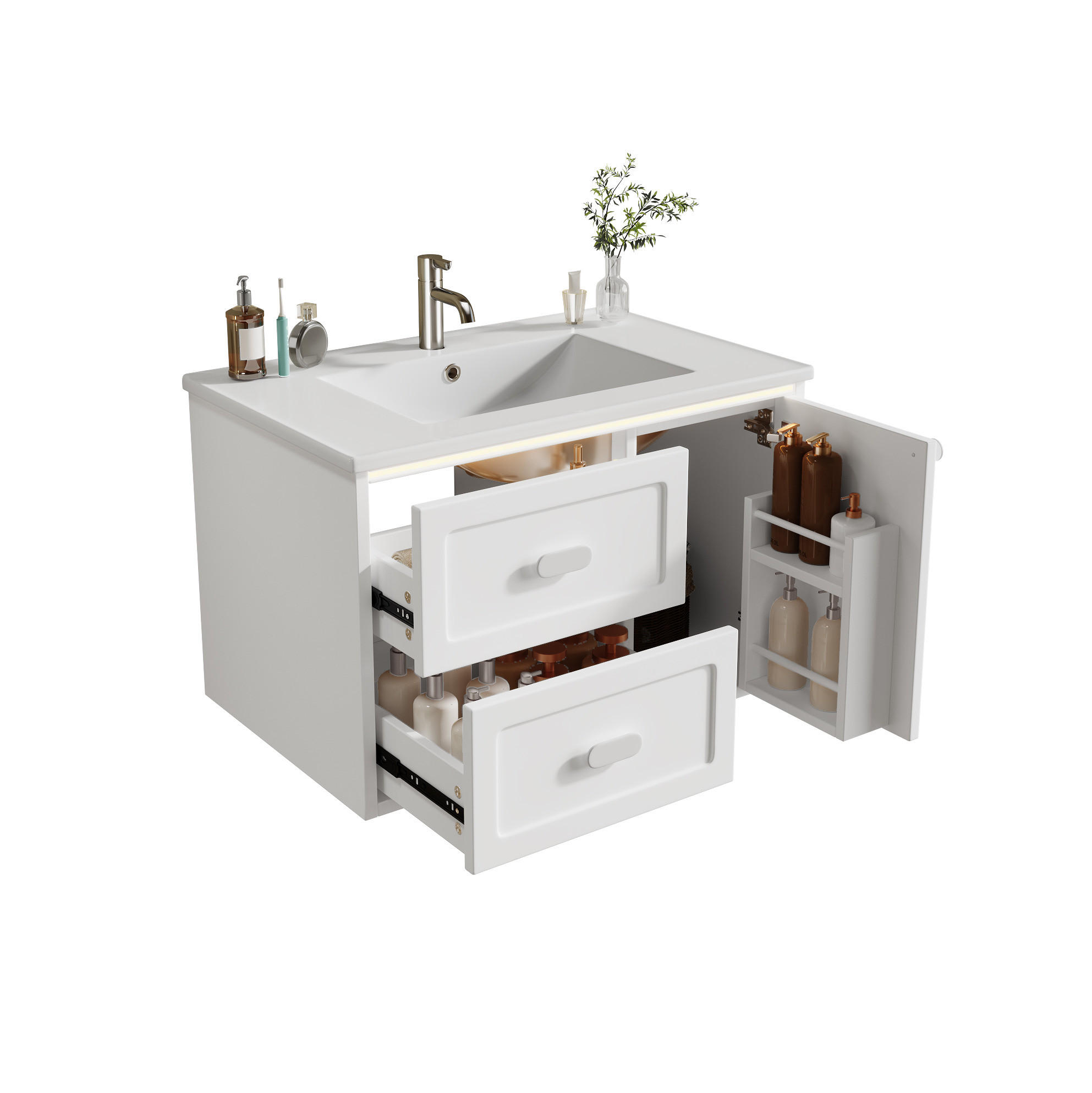WASCHTISCHKOMBI 76/46/51 cm aus Keramik und MDF mit LED-Radarsensor-Beleuchtung - Weiß, Holzwerkstoff (76/51/46cm) - OKMYHOME