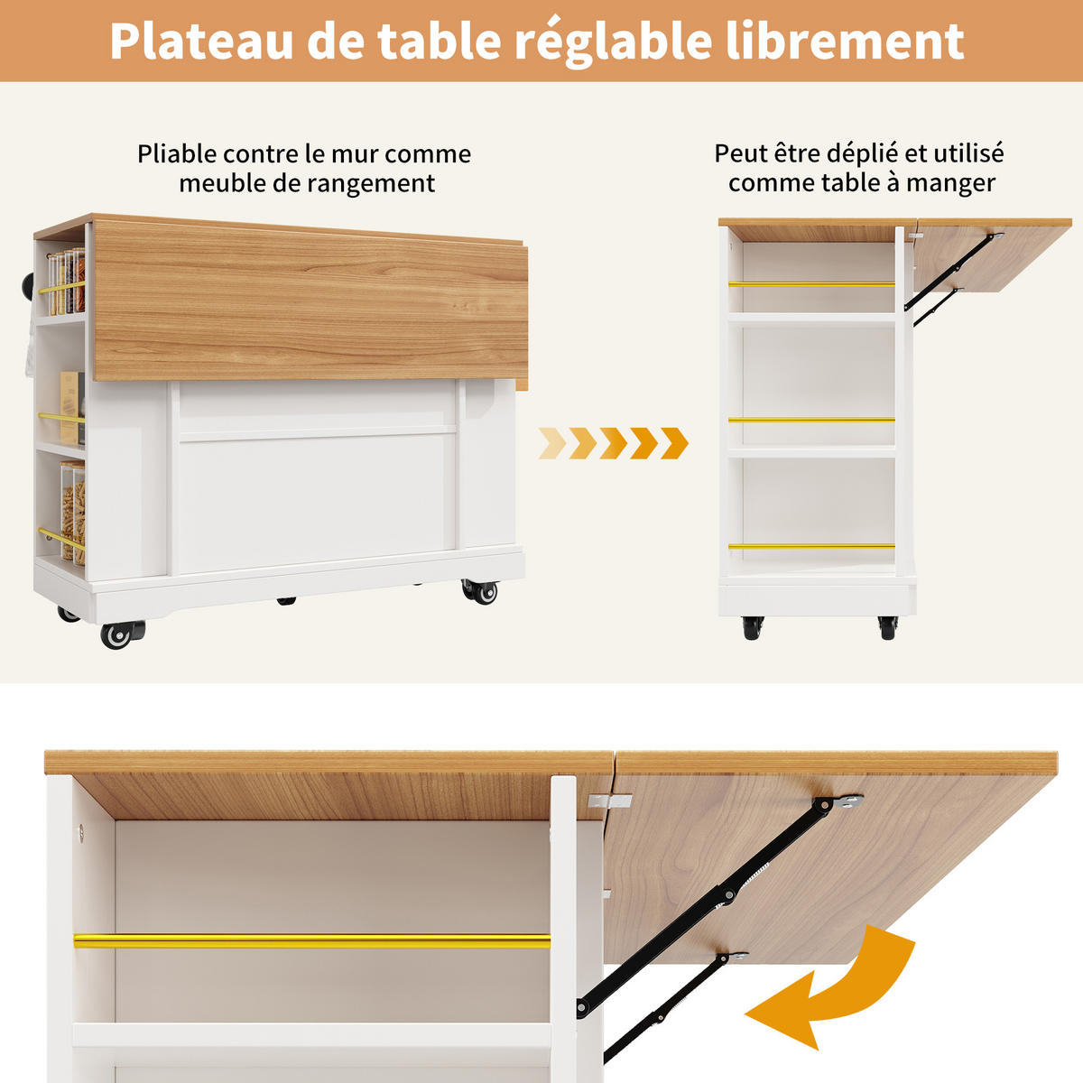 KÜCHENINSEL Weiß 120/40-65/90 cm - Weiß, Holzwerkstoff (120/90/40cm) - PANGIVO
