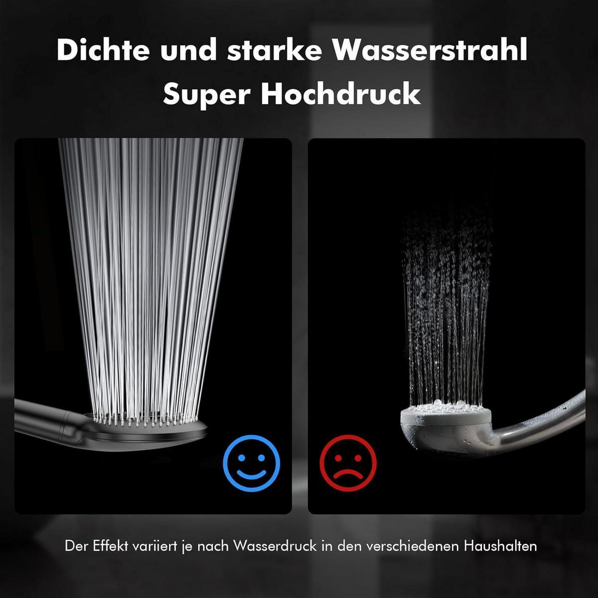 HANDBRAUSE mit Filter Schwarz 3 Strahlarten - Schwarz, Kunststoff (2.5/12.7/12.7cm)