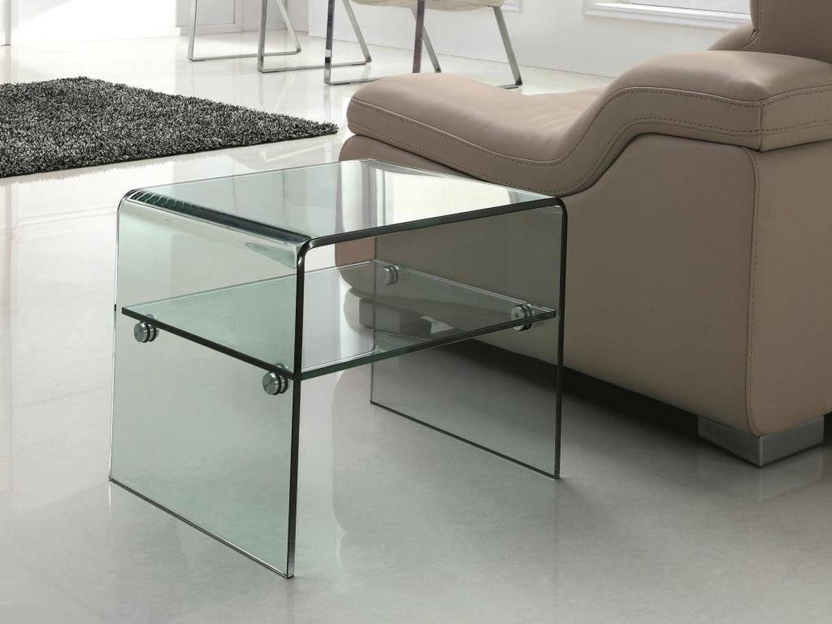NACHTTISCH mit 1 Ablage - Glas - STILEOS - Transparent, Glas (40/40/48cm) - Vente-Unique