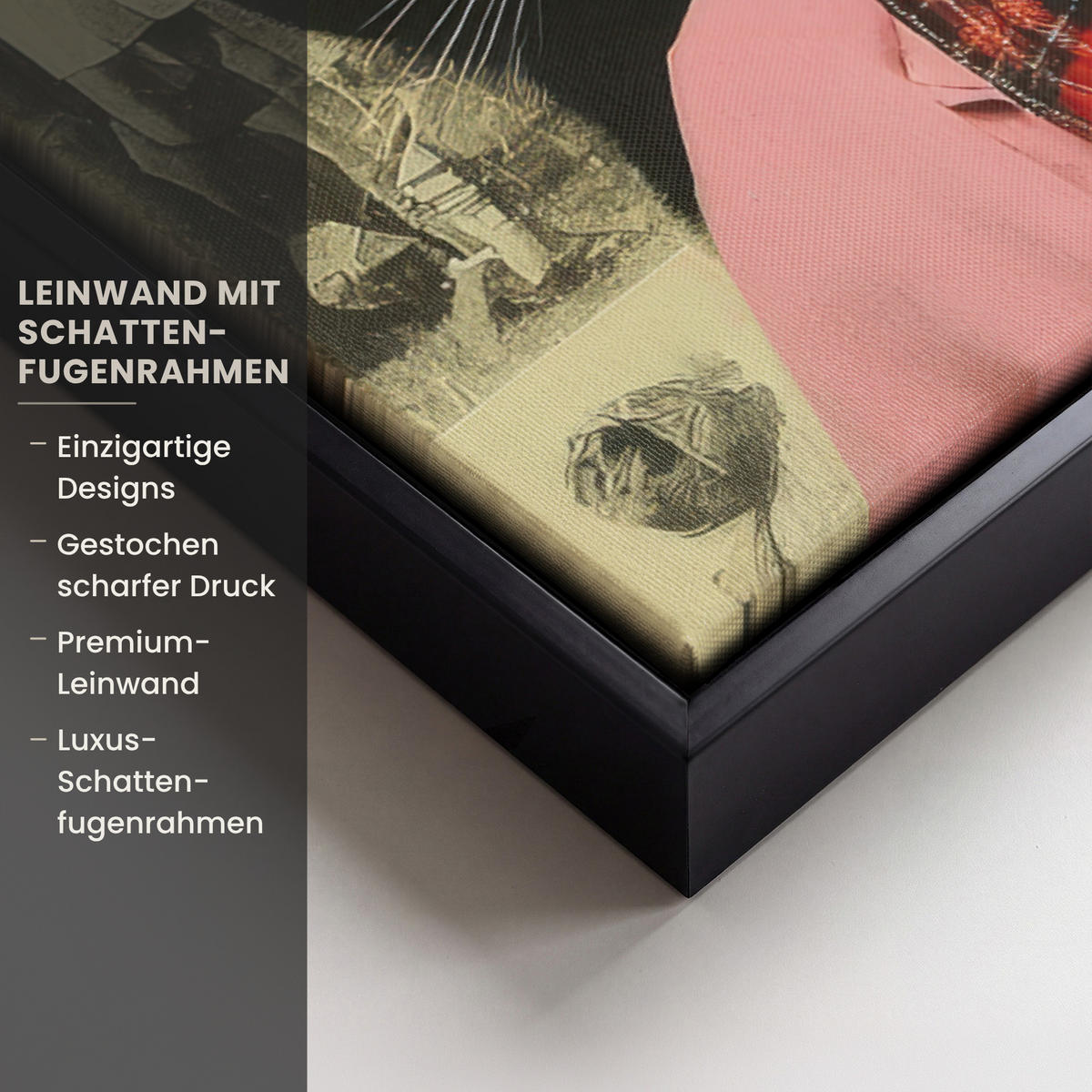 LEINWAND Bilder mit Rahmen - Mädchen - Sonnenbrille - Katze - Retro - 50x50 - Beige, Textil (50/50cm) - MuchoWow