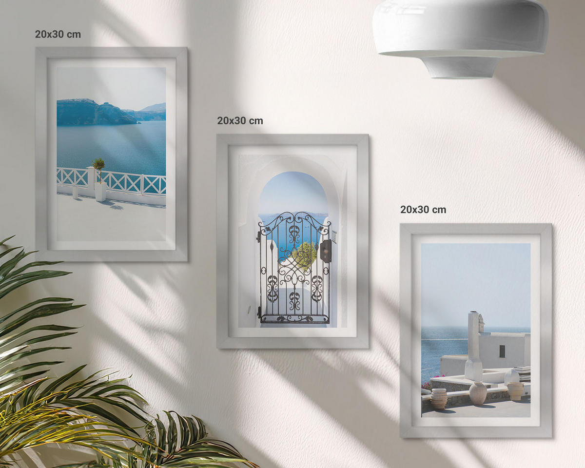 WANDBILDER 3er Set - 20x30 cm Silberner Rahmen - Gebäude am Weißen Meer, Griechenland - Silberfarben, Kunststoff (20/30cm) - ArtPrintCave