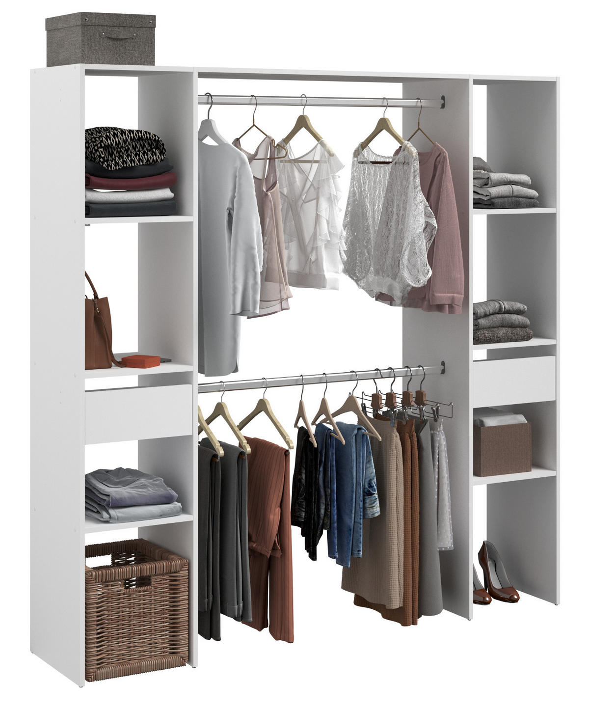 KLEIDERSCHRANK weiß 176 cm, Mehrzweckschrank mit Kleiderstangen - Weiß, Holzwerkstoff/Metall (176/180/40cm) - Parisot Meuble