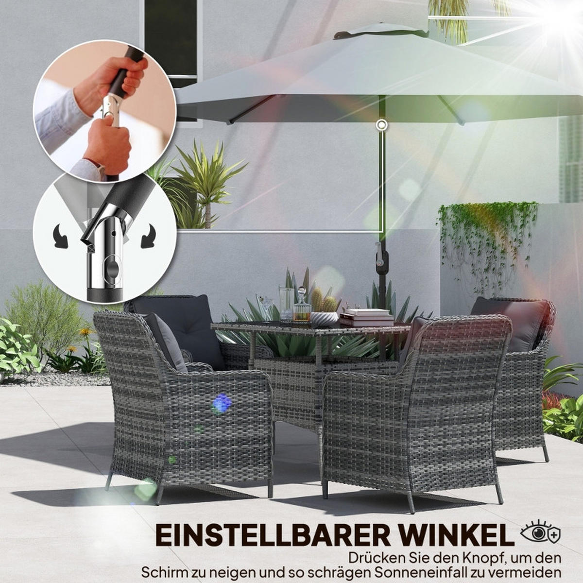 SONNENSCHIRM 295/295/240 cm Grau (Keine Basis) - Grau, Metall (295/295cm) - Oxeza