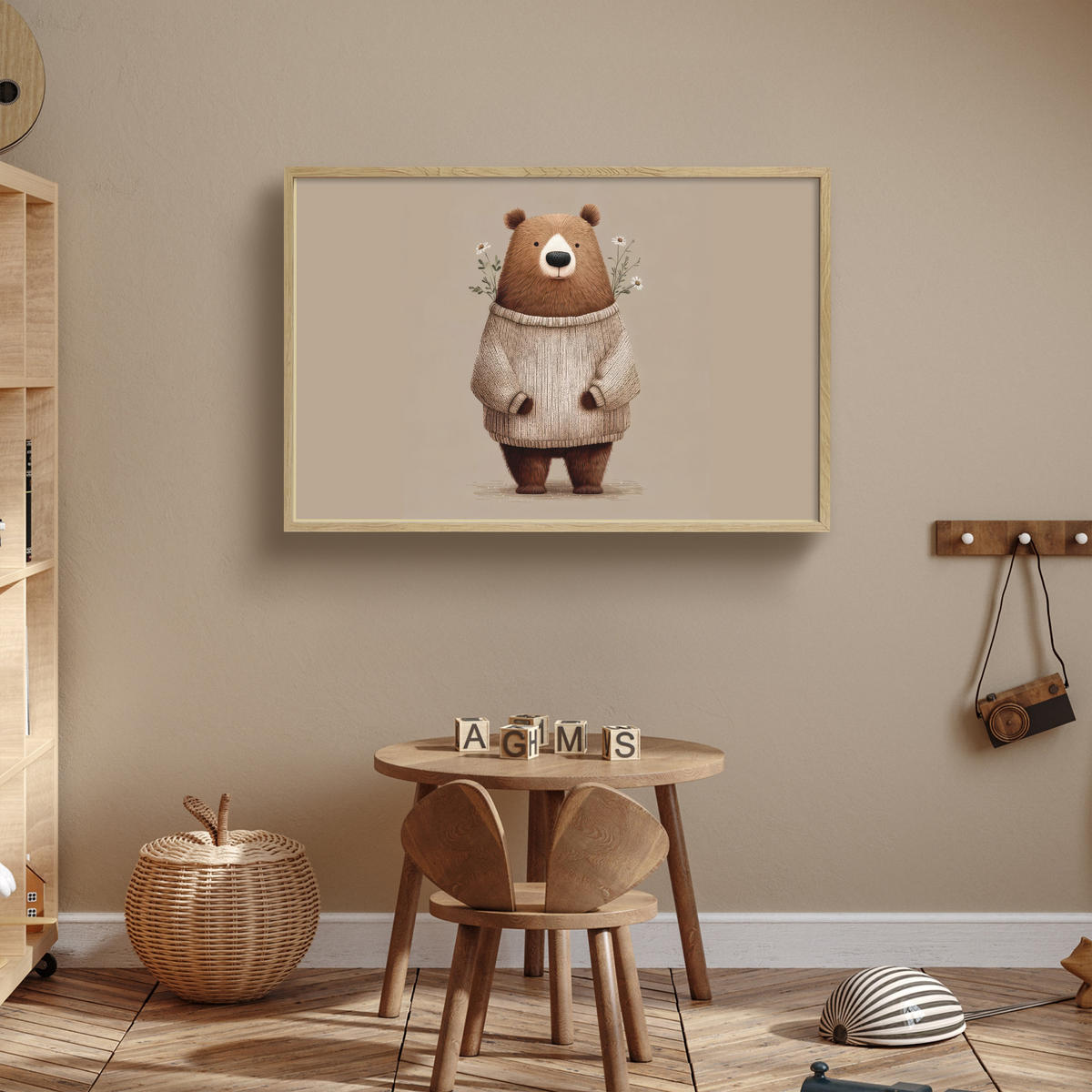 DOBÍJECÍ NOČNÍ LAMPIČKA Medvěd - Bílé květy - Cosy 100x70 cm - šedohnědá, kompozitní dřevo (8/100/70cm) - OnlyWow