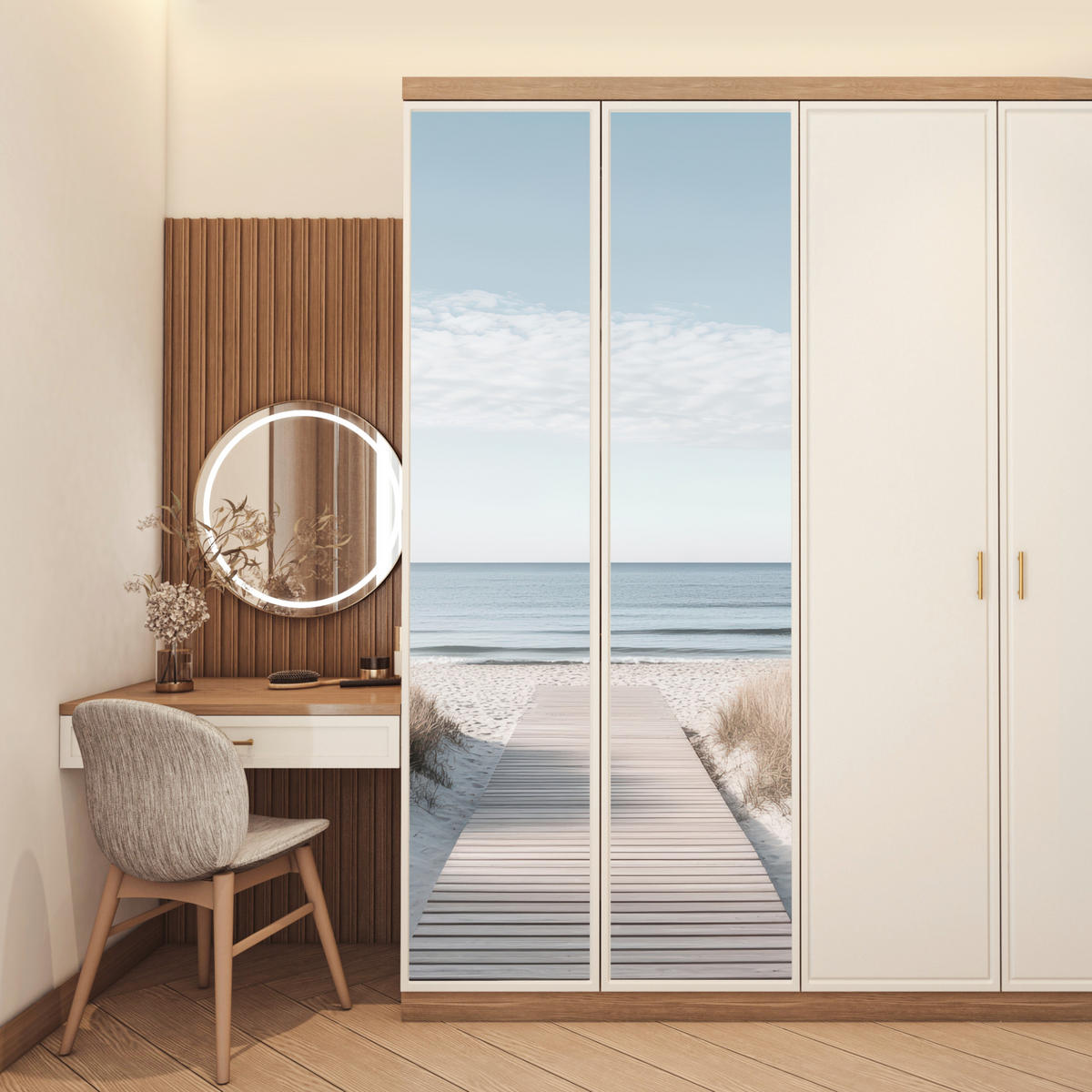 TÜRAUFKLEBER Selbstklebend - Pfad - Strand - Dünen - Natur 95x235 cm - Türtapete - Hellgrau, Kunststoff (95/0.1cm) - MuchoWow