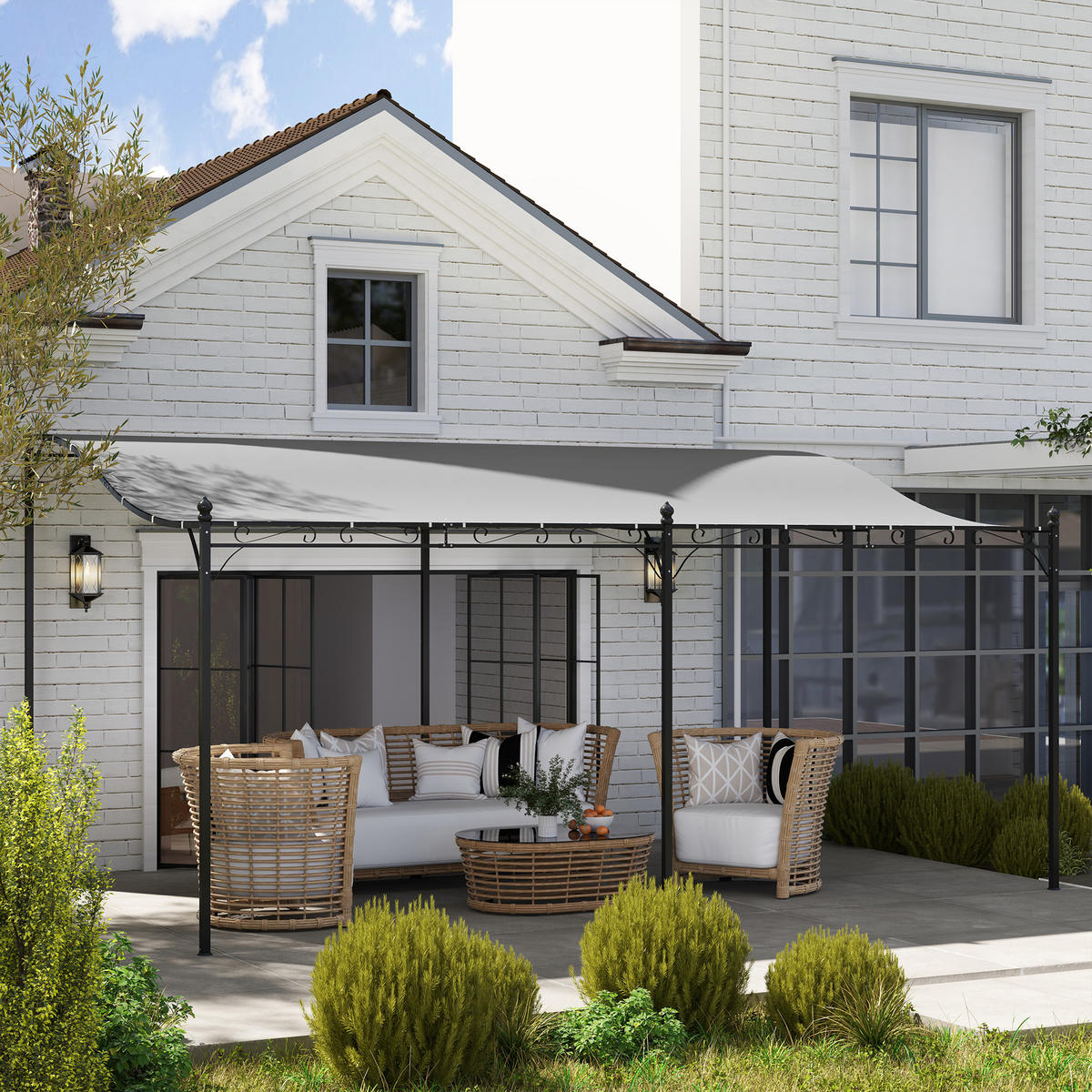 ANBAUPAVILLON mit Dach - Dunkelgrau, Metall (298/253/491cm) - Outsunny